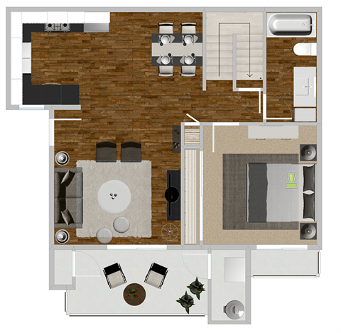 Floor plan for 2 beds, 2 baths, 1064 sqft